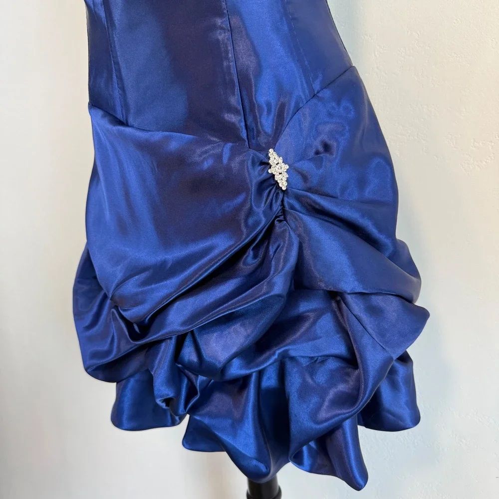 Jessica McClintock Gunne Sax Blue Satin Mini‎ Dress Vintage Y2K Bubble Hem Prom